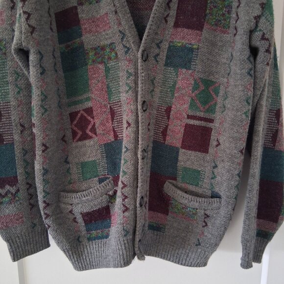 London Fog Wool Sweater Cardigan Men Large Vintage Academia 90s Eclectic Grandpa - Picture 3 of 4